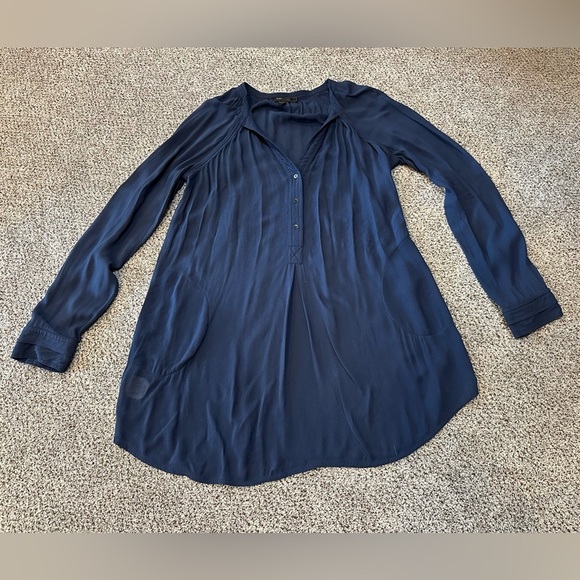 BCBG MAX AZRIA S Navy Blue Tunic Top Dress Rayon Crepe Relaxed R $198 - Picture 2 of 12